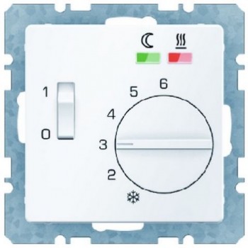 Regulator temperatury podłogi ze stykiem rozwiernym, elementem centralnym, łącznikiem i 2 diodami LED Q.1/Q.3/Q.7 Berker