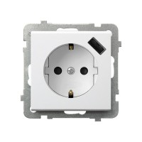 Gniazdo pojedyncze schuko z przesłonami i ładowarka USB Sonata Ospel