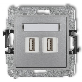 Gniazdo z USB podwójne MINI Karlik srebrny metalik